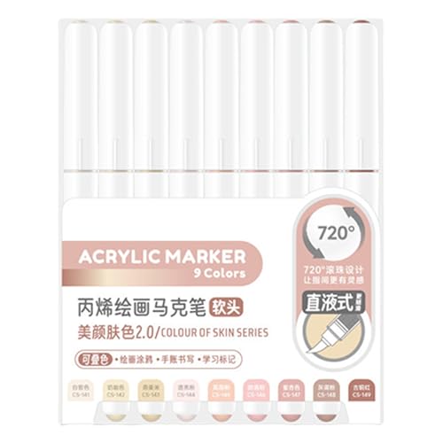 HINAYOSAN 9 flüssige Acryl-Marker, 9 Farben, Pinsel-Marker zum Malen auf Papier, Holz, Glas, Stoff, Metall, Steinmarker von HINAYOSAN