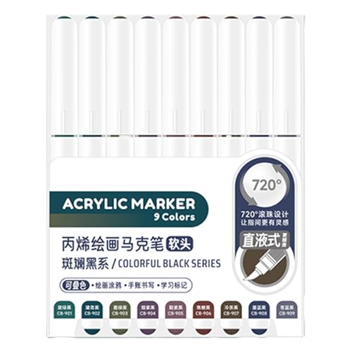 HINAYOSAN 9 flüssige Acryl-Marker, 9 Farben, Pinsel-Marker zum Malen auf Papier, Holz, Glas, Stoff, Metall, Steinmarker HINAYOSAN 9 flüssige Acryl-Marker, 9 Farben, Pinsel-Marker zum Malen auf Papier, Holz, Glas, Stoff, Metall, Steinmarker von HINAYOSAN