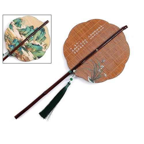 Hand-Faltventilator, rund, faltbar, antiker Stil, Taillenfächer mit langem Griff, Bambus-Fächer, Fotografie-Requisiten, runde faltbare Hand Hand-Faltventilator, rund, faltbar, antiker Stil, Taillenfächer mit langem Griff, Bambus-Fächer, Fotografie-Requisiten, runde faltbare Hand von HINAYOSAN