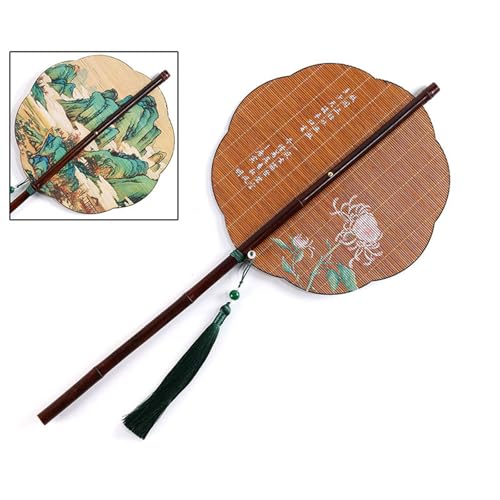 Hand-Faltventilator, rund, faltbar, antiker Stil, Taillenfächer mit langem Griff, Bambus-Fächer, Fotografie-Requisiten, runde faltbare Hand Hand-Faltventilator, rund, faltbar, antiker Stil, Taillenfächer mit langem Griff, Bambus-Fächer, Fotografie-Requisiten, runde faltbare Hand von HINAYOSAN