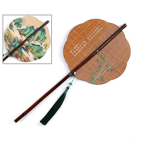 Hand-Faltventilator, rund, faltbar, antiker Stil, Taillenfächer mit langem Griff, Bambus-Fächer, Fotografie-Requisiten, runde faltbare Hand Hand-Faltventilator, rund, faltbar, antiker Stil, Taillenfächer mit langem Griff, Bambus-Fächer, Fotografie-Requisiten, runde faltbare Hand von HINAYOSAN