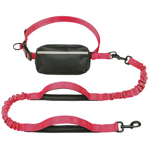 Reißfeste, reflektierende Hundeleine mit elastischer Schnur und praktischer Tasche für große Rassen, Outdoor-Aktivitäten, verstellbare Taillenleine mit Tasche von HINAYOSAN