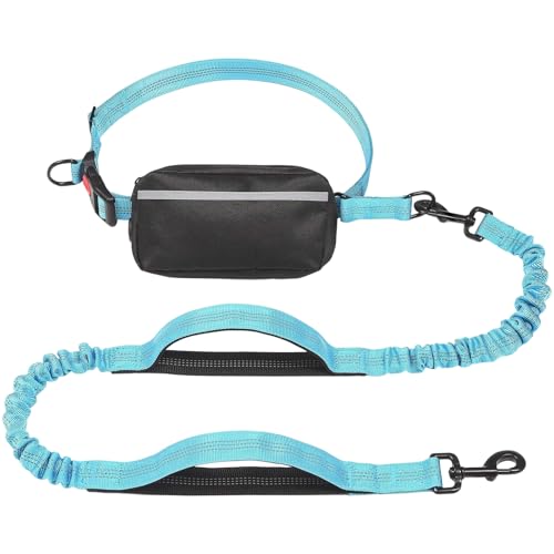 Reißfeste, reflektierende Hundeleine mit elastischer Schnur und praktischer Tasche für große Rassen, Outdoor-Aktivitäten, verstellbare Taillenleine mit Tasche von HINAYOSAN