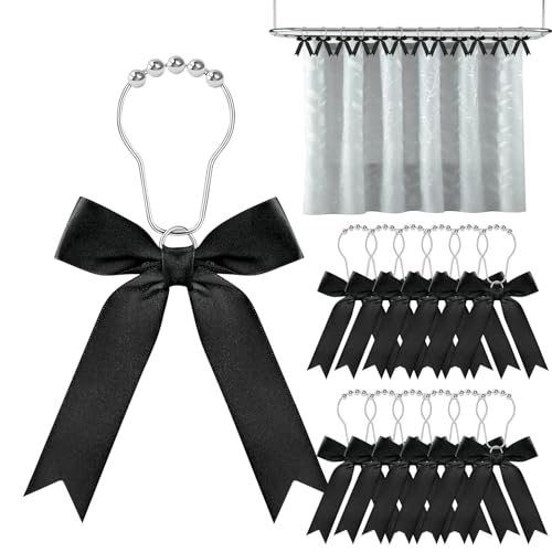12 Schwarze Duschvorhanghaken mit Schleife, süße Badezimmer-Accessoires mit Schleife, Dekorationsmaterial, Duschringe aus Edelstahl mit feiner Verarbeitung, Zubehör geeignet für Kunsträume 12 Schwarze Duschvorhanghaken mit Schleife, süße Badezimmer-Accessoires mit Schleife, Dekorationsmaterial, Duschringe aus Edelstahl mit feiner Verarbeitung, Zubehör geeignet für Kunsträume von HINGTAI