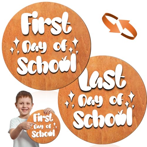 First Day of School Sign, First and Last Day of School Sign, Double Sided My First Day of School Sign, Wooden Last Day of School Decor 3D Cut Last Day of Kindergarten Sign Board Decor von HINGTAI
