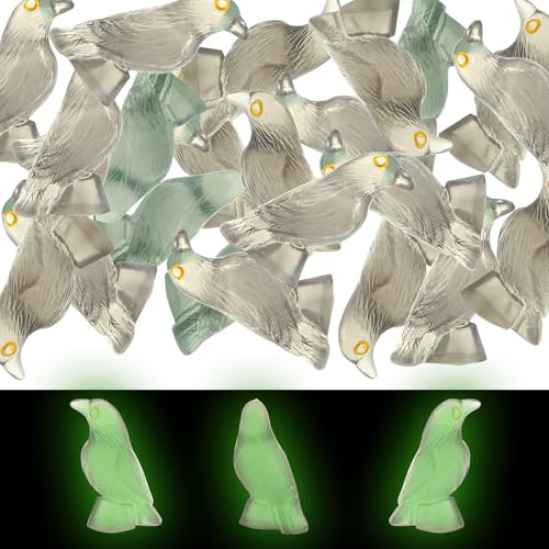 HINGTAI 50 Stück kleine Krähen-Halloween-Figuren, leuchtende Miniatur-Harz-Raben-Dekoration, Tiere, Halloween, Gothic, Grusel-Party-Ornament für die Innendekoration von Partys von HINGTAI