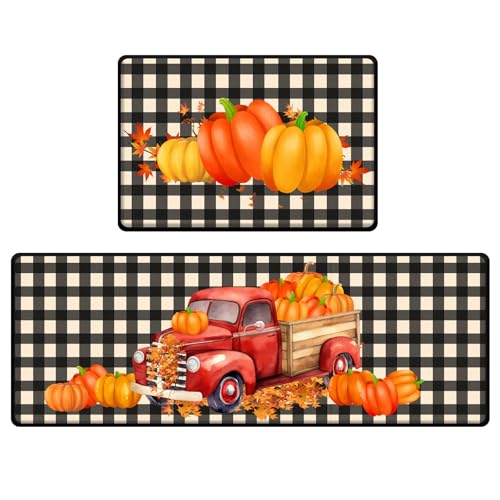 HINGTAI Herbst fußmatte und -matten Bodendekoration 2er Set Thanksgiving, Herbst Küchenmatten mit Kürbisstamm Motiv für den Innenbereich, erntedankteppiche in den herbstzeiten HINGTAI Herbst fußmatte und -matten Bodendekoration 2er Set Thanksgiving, Herbst Küchenmatten mit Kürbisstamm Motiv für den Innenbereich, erntedankteppiche in den herbstzeiten von HINGTAI