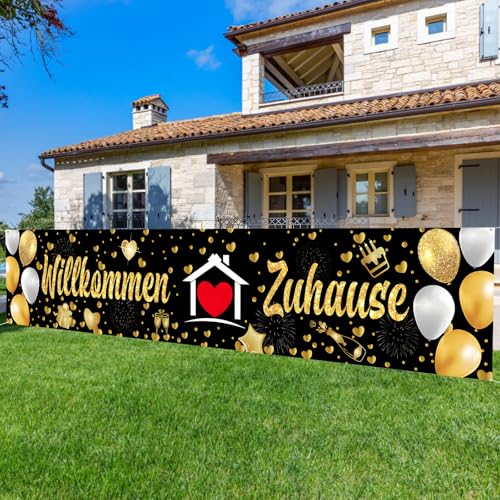 Herzlich Willkommen Banner, Girlande Für Familie Heimkehr Deko, Willkommen Zurück Welcome Home Dekogold Black Eignet Sich Für Die Feier Der Heimkehr Unserer Familie Aus Dem Der Reise Oder Jeder von HINGTAI