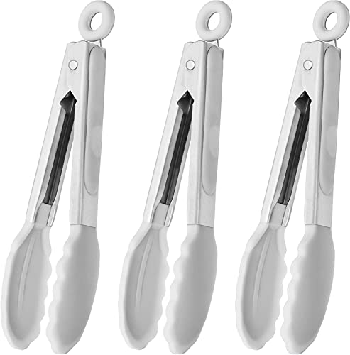 HINMAY 17,8 cm Mini-Zange mit Silikonspitzen, kleine Salatzange, Kinder-Servierzange, 3er-Set (weiß) von HINMAY