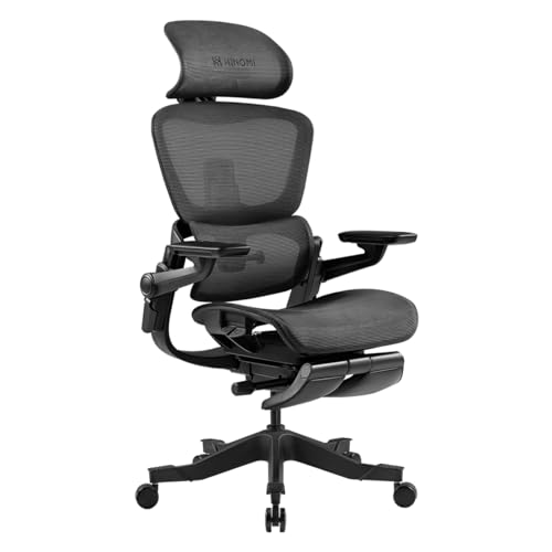 HINOMI H1 Pro V2 Hochlehner-Ergonomischer Bürostuhl mit integrierter Beinauflage, faltbares Design, klappbare Armlehnen (Schwarz, Standardhöhe) von HINOMI