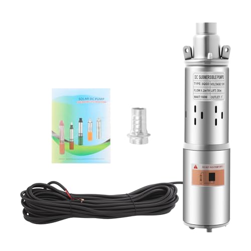 Brunnenpumpe 180W, 12V Edelstahl Druckschalter Wasserpumpe mit 17m Stromkabel, Tiefbrunnenpumpe für Industrie, Bewässerung | Max. Durchflussmenge: 42.38ft³/ h | Max. Förderhöhe: 20m/65.62ft von HINOPY