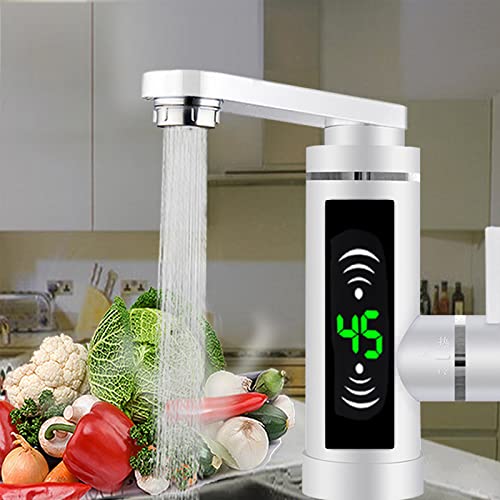 HINOPY - 3000W Elektrische Wasserhahn, 360° Drehbarer Durchlauferhitzer Warmwasserhahn mit LED Temperaturanzeige für Küche, Bad (Weiß) von HINOPY