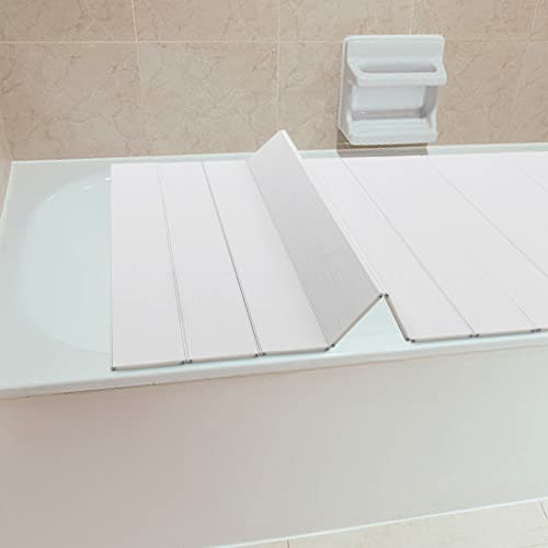 HINOPY Badewannenabdeckung, 170 x 75cm Faltbare Staubdicht Wasserdicht Badewannenablage PVC Badewannenbretter für Badezimmer SPA Storage, Weiß von HINOPY