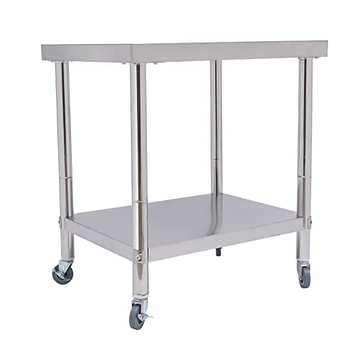 HINOPY Edelstahl Arbeitstisch Küche, 76x60cm Professionelle Küchenplatte mit 4 Universalrädern Rollen, 300 kg Tragkraft, für Küche Bar von HINOPY