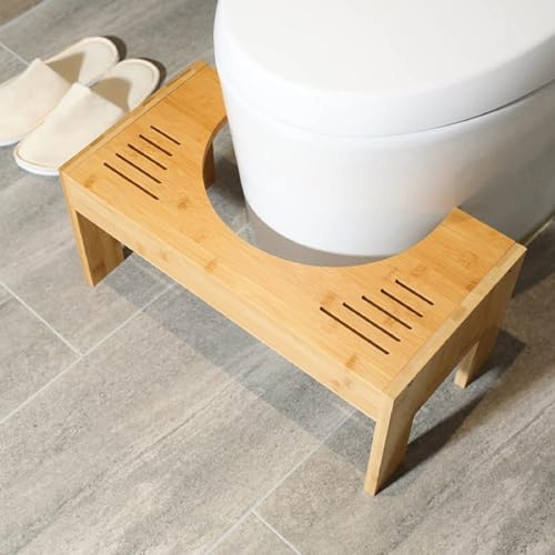 Toilettenhocker Holz, WC Hocker Kinder Toilettenhilfe aus Bambus Klohocker Erwachsene Toilettenhocker Höhenverstellbar mit rutschfeste Polsterbehandlung für Gegen Hämorrhoiden Verstopfung Blähungen von HINOPY