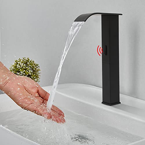 Wasserhahn Badezimmer, Sensor Wasserfall Waschtischarmatur aus Edelstahl, 1/2'' Modern Automatische Armatur Badezimmer, Mischbatterie Waschbecken Kaltes für Bad Küche, Temperaturbereich: 0-80 von HINOPY