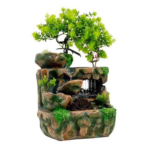 Zimmerbrunnen Wasserfall, Tischbrunnen Wasserfall mit Led Beleuchtung Tischdeko Tischlampe Dekoration Wasserbrunnen für Zen Meditation Home Office von HINOPY