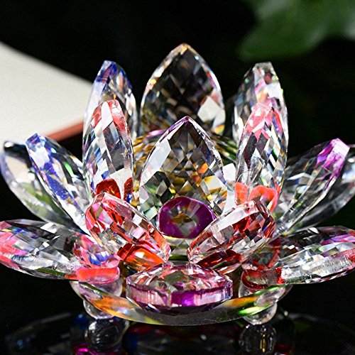 5"Bunte Kristall-Lotus-Blumen-Figuren Hue Reflection Glass Lotus Flowers Sparkle Crystal Briefbeschwerer Rainbow Clear Lotus Home Decor Glas Home Decor für Feng Shui mit Clear Reflection von HINS