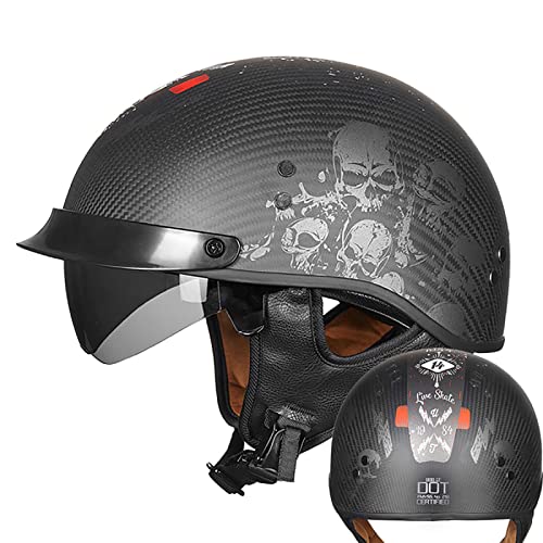 HINSD Mofa-Helm Halbhelm Retro Jethelm Carbon Halbschalenhelm Vintage Jethelm Mopedhelm Cruiser Chopper Scooter Unisex Schnellverschluss Bobber Helm Halbschalenhelm Mit ECE,C-XXL=（63~64cm） von HINSD