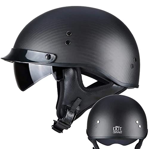 HINSD Mofa-Helm Halbhelm Retro Jethelm Carbon Halbschalenhelm Vintage Jethelm Mopedhelm Cruiser Chopper Scooter Unisex Schnellverschluss Bobber Helm Halbschalenhelm Mit ECE,K-XXL=（63~64cm） von HINSD