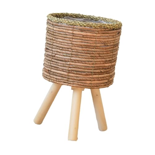 HIOPOIUYT Rattan Innenpflanzenstand St. Stroh Gewebter Blumen Töpfe Halterhocker Mit Beinen Fußboden Pflanzer Körbe Rack Holzpflanze Dekorative Pflanzenständer von HIOPOIUYT