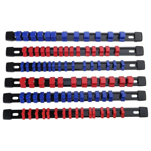 Steckschlüssel-Organizer, Ablage, metrisch, SAE 1/4 Zoll, 3/8 Zoll, 1/2 Zoll, rot und blau, Hülse, Garage, Aufbewahrung, Werkzeug, ABS-Steckschlüssel, 6 Stück Steckschlüssel-Organizer, Ablage, metrisch, SAE 1/4 Zoll, 3/8 Zoll, 1/2 Zoll, rot und blau, Hülse, Garage, Aufbewahrung, Werkzeug, ABS-Steckschlüssel, 6 Stück von HIOPOIUYT