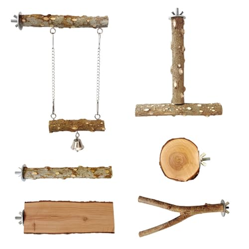 Vogelsitzstangen aus natürlichem Holz, für Papageien, Kauen und Klettern, sicheres Käfigzubehör, Haustier-Spielzeug, Papageien-Sitzstange, 6 Stück von HIOPOIUYT