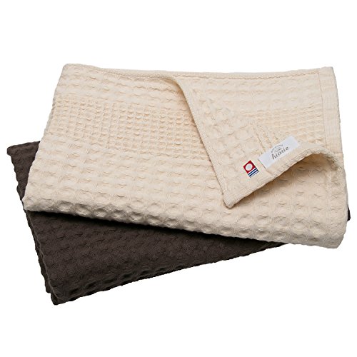 Imabari Handtuch Waffel Weave Handtuch, 2-teiliges Badetuch-Set, 23.6x49.2, weiche 100% Baumwolle, leicht, Wabenmuster, Beige+braune Handtücher von HIORIE