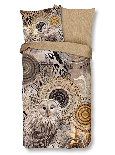 HIP Wendebettwäsche Siku Flanell Taupe-Natur-anthrazit Größe 155x220 cm (80x80 cm) von Hip