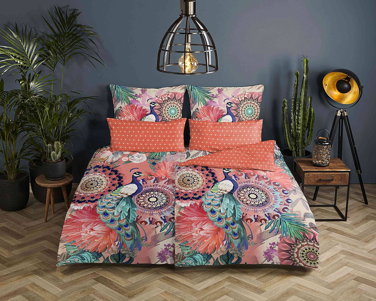 home24 Renforce Bettwäsche Lynouk 155 x 220 cm + Kissen 80 x 80 cm Orange/Multicolor von home24