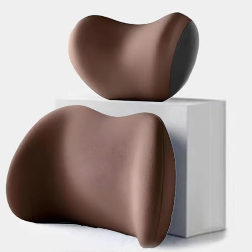 HIPATU Kopfstütze Taille Kissen Set für Cadillac SLS 2008-2013, Lendenwirbelkissen und Nackenkissen Auto, Ergonomische Kopfstütze und Lendenkissen,A Brown von HIPATU