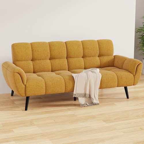 HIPIHOM Sofa Mit Schlaffunktion, Klappsofa Sofa 3 Sitzer, Schlafsofa 195x85cm, Bequemes Geeignet Für Wohnzimmer, Büro, Lounge, Zimmer, Schlafzimmer (Gelb) von HIPIHOM