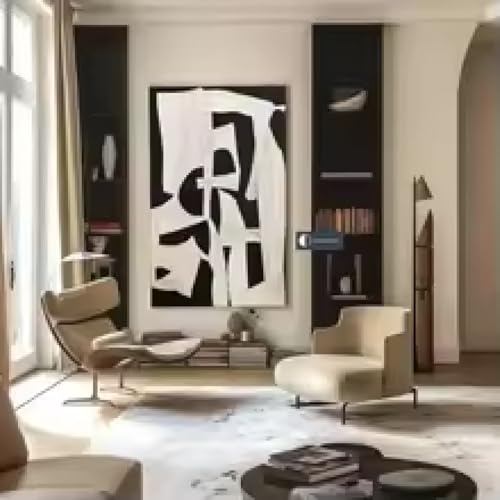 HIPWST Beige Wabi Sabi Wall Art Black Beige Abstract oil Painting Minimalist Canvas Large Textured Living Room Decor 20x30cm Frameless von HIPWST