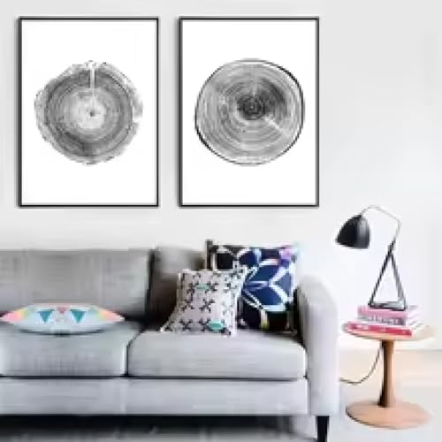 Holz Baum Ring Leinwand Malerei Schwarz und Weiß rustikal Holz Poster HD Drucke Wandkunst Pcitures Raumdekoration 20x30cmx2 rahmenlos von HIPWST