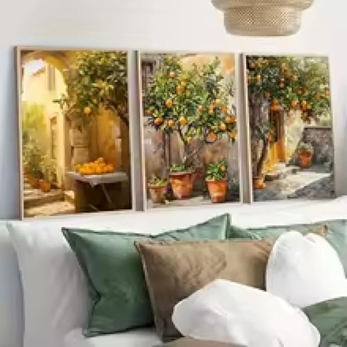 Vintage Landscape Canvas Prints Poster Orange Tree Art Prints Country Style Wall Art Home Decor Art Poster 60x80cmx3 Frameless von HIPWST