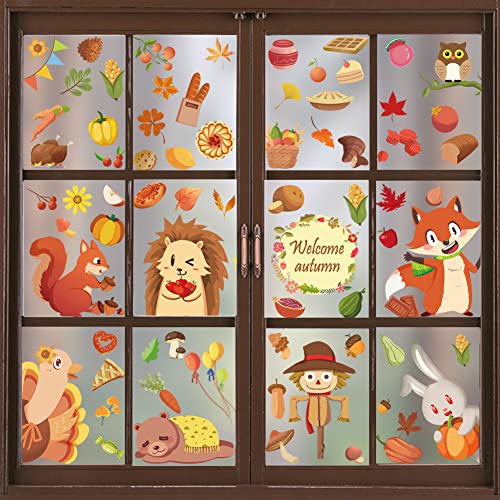 149 PCS Erntedankfest Fensteraufkleber,Fensterbilder Herbst Selbstklebend,Herbst Blätter Fensteraufkleber,Herbst Fenster Aufkleber,Thanksgiving Dekor von HIQE-FL