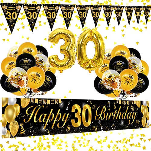 30 Geburtstag Deko Frauen,Banner 30 Geburtstag Frauen und Männer,30 Geburtstagsbanner,Geburtstagsdeko 30 Happy Birthday Banner,30 Geburtstag Frau Deko von HIQE-FL