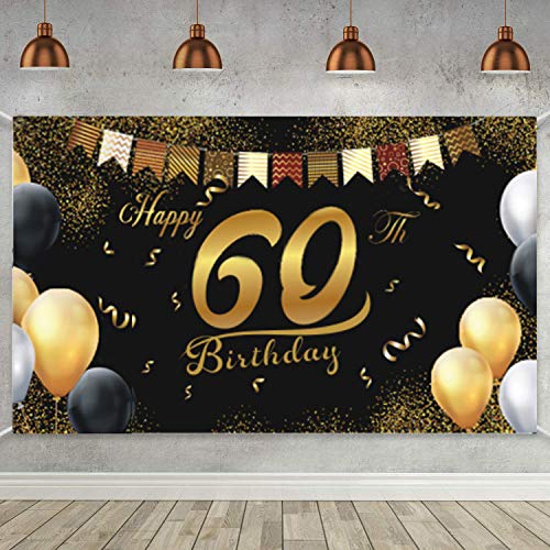 60 Jahre Geburtstag Deko,Hintergrund Banner Geburtstag,Schwarz Gold Deko Geburtstag,Stoff Zeichen,Jahrestag Foto,60. Geburtstag Party Dekoration von HIQE-FL