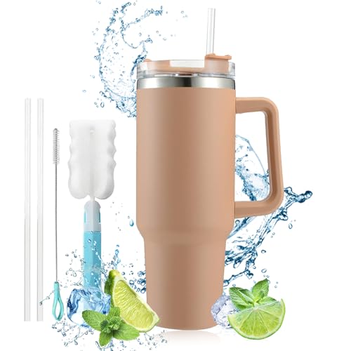 Doppelwandiger Edelstahl Vakuum Isolierbecher,Tragbare Autobecher Becher Tumbler,Isolierter Thermo Trinkbecher Edelstahl mit Griff,Thermobecher 1180 ML (40OZ) von HIQE-FL
