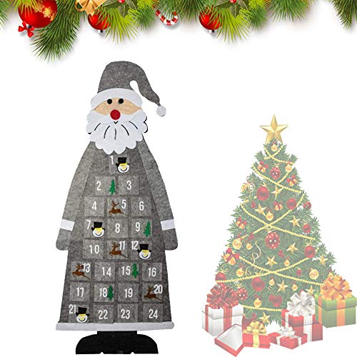 Filz Nikolaus Adventskalender,Adventskalender Santa,Weihnachtskalender DIY,Weihnachtsmann Adventskalender,Adventskalender zum Befüllen Kinder,Stoff-Adventskalender (grau) von HIQE-FL