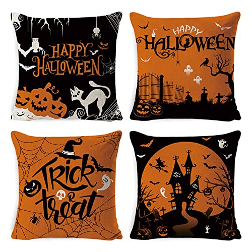 HIQE-FL 4 Stück Halloween Kissenbezug 45 x 45 cm,Halloween Dekoration,Fledermaus Horror Kürbis Dekorative Kissenbezug,Halloween Kissenbezug für Schlafzimmer Sofa von HIQE-FL