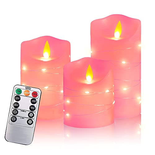 HIQE-FL Flammenlose LED Kerzen,Tanzende Flamme, mit eingebetteten LED Lichterketten, LED-Kerzen, 3er Set mit 11 Tasten Fernbedienung und Timer-Funktion (Rosa) HIQE-FL Flammenlose LED Kerzen,Tanzende Flamme, mit eingebetteten LED Lichterketten, LED-Kerzen, 3er Set mit 11 Tasten Fernbedienung und Timer-Funktion (Rosa) von HIQE-FL