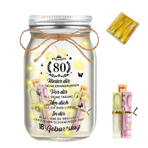 HIQE-FL Geldgeschenke LED Flaschenlicht,80 Geburtstag Leuchtflasche Coole Geschenkideen,LED Flaschenlicht mit Spruch,Geburtstagsgeschenk von HIQE-FL