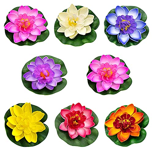 HIQE-FL Schwimmende Blumen,8 Stück künstliche Seerosen Schwimmend,Schwimmende Seerose Klein,Chwimmende Aquarium Pflanzen,Lotus Blume Deko,Künstliche Teichpflanzen Klein (B) von HIQE-FL