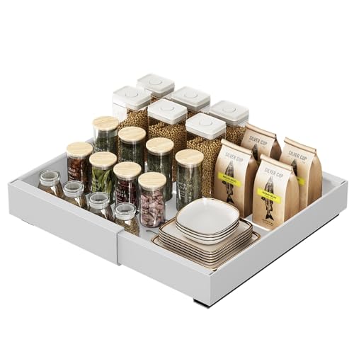 Teleskopschublade,Ausziehbare Schublade Küche,Pull Slide Out Drawer mit Griff,Teleskopschublade Nachrüsten,Breite 30cm,Kein Bohren,für Küche Unterschrank Organisation. (32-52cm Weiß) von HIQE-FL