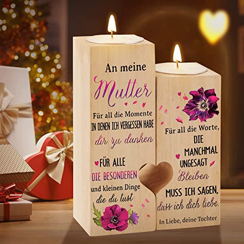 Kerzenständer-Mama Geschenk,Wooden Heart Shaped Candle Holde,kerzenständer-Geschenke für Mama,Kerzen Geschenke für Frauen,Geschenke für Mama Geburtstag von HIQE-FL