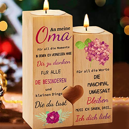 Oma Geschenk Kerzenständer,kerzenständer Geschenke für oma,Wooden Heart Shaped Candle Holde,Geburtstagsgeschenk für oma,Kerzenständer Mit Spruch,Oma Geschenk von HIQE-FL