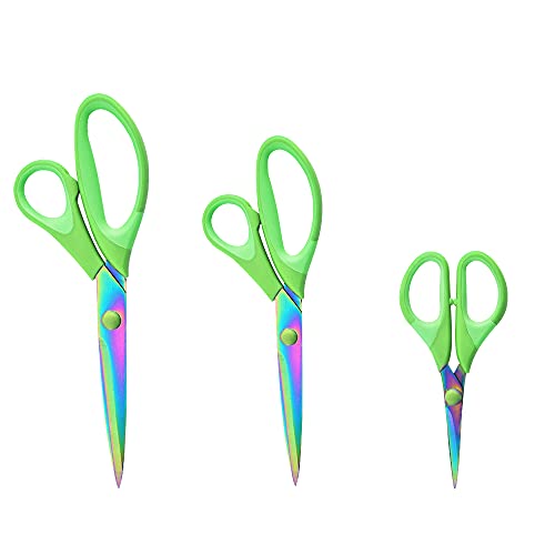 Schere,3 Stück Scharfe Scheren,Schneiderschere,Stoffschere,Schere Titanium, Mehrzweck Schere, Geeignet für Haushalte, Büros Und Schulen(Grün) von HIQE-FL