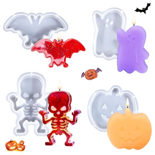 Silikonformen Gießformen,4 Stück Halloween Silikonform,Silikonform Halloween,Giessformen Silikon,Kürbis Kerzenformen zum Gießen,Gießform Silikon Formen zum Gießen,für Halloween Deko von HIQE-FL