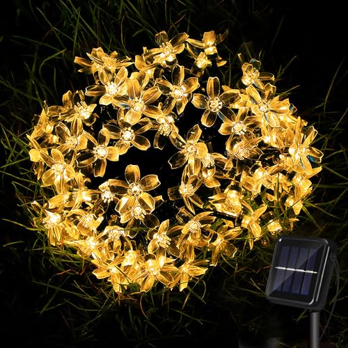 HIQE-FL Solar Blumen Lichterketten Aussen,14M 120LED Wasserdichte Kirschblüte Lichterkette,8 Modi Blumen Lichterkette,Blume LED Lichterkette Außen,Lichterkette Garten Blume von HIQE-FL
